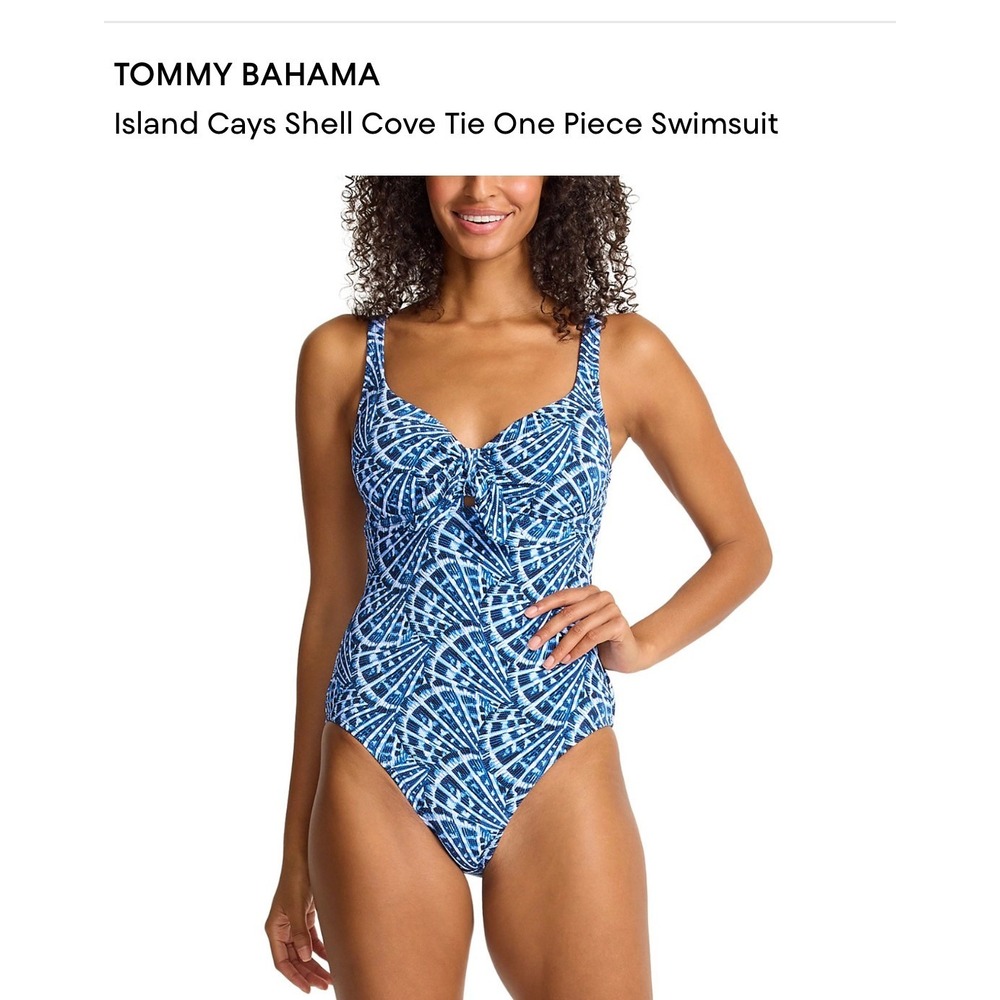 Tommy Bahama Island Cays Shell Cove Tie One Piece Swimsuit Indigo Tide 6 S M